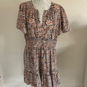Anthropologie Geometric Floral Mini Dress in Black and Cream